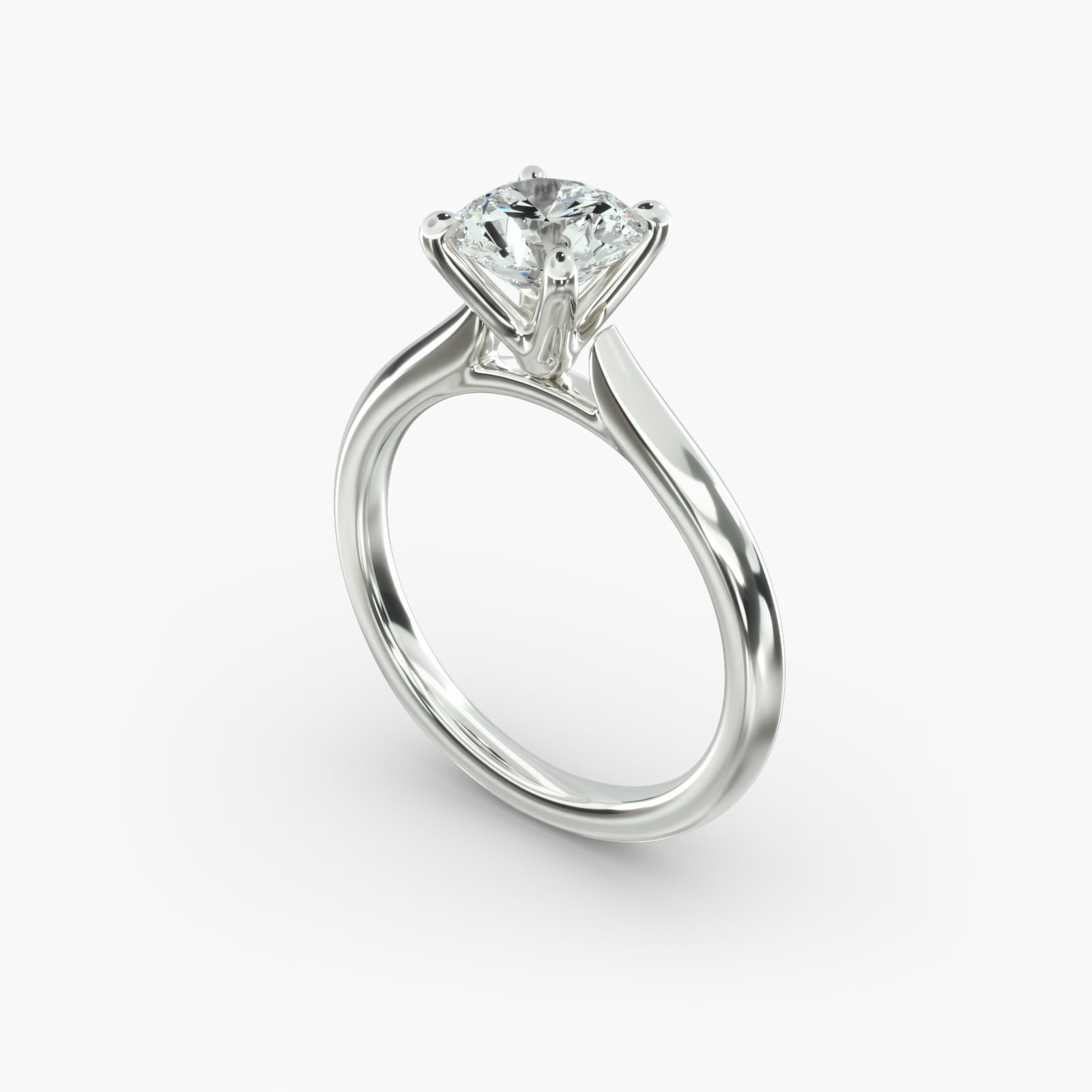 Knife Edge Solitaire with 4-Prong Nouveau, Round center pictured at 1ct, 14K White Gold band and 14K White Gold head